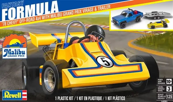 1978 Chevy Off-Road 4X4 Pickup Truck W/Malibu Grand Prix Virage Race Car & Trailer (1/25 Scale) 1