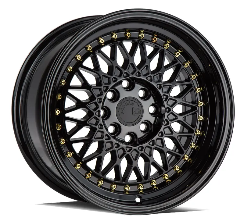 Aodhan Ah05 15X8 4X100 4X114.3 Et20 Gloss Black Old School Mesh Wheel 1