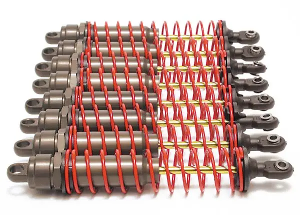 Big Bore Shocks (Xx-Long) (Hard-Anodized & Ptfe-Coated T6 Aluminum) (Assembled) W/ Red Springs, Tin Shafts (8 Pack) 1