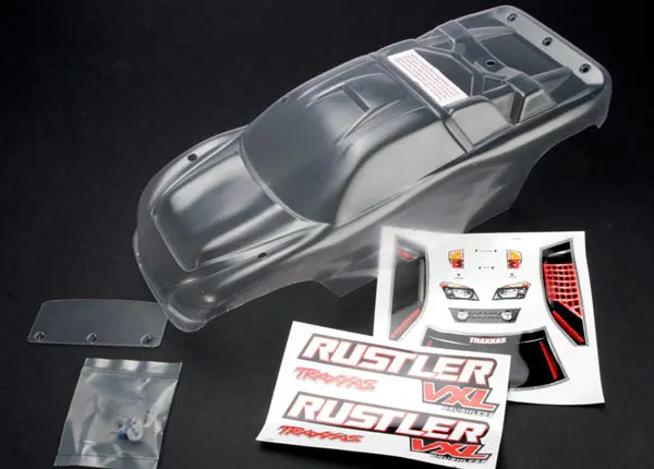 Body, Rustler® (Clear, Requires Painting)/Window, Lights Decal Sheet/ Wing And Aluminum Hardware 1