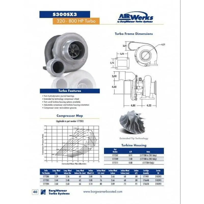 Borgwarner Airwerks S300sx3 Turbo 0.88 A/R - 63Mm 87/76 - 177283 Aka S363sx3 2