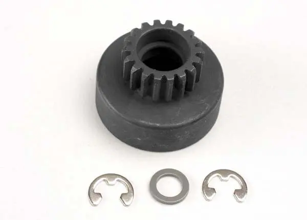 Clutch Bell, (18-Tooth)/ 5X8x0.5Mm Fiber Washer (2)/ 5Mm E-Clip (Requires #4609 - Ball Bearings, 5X10x4mm (2)) 1