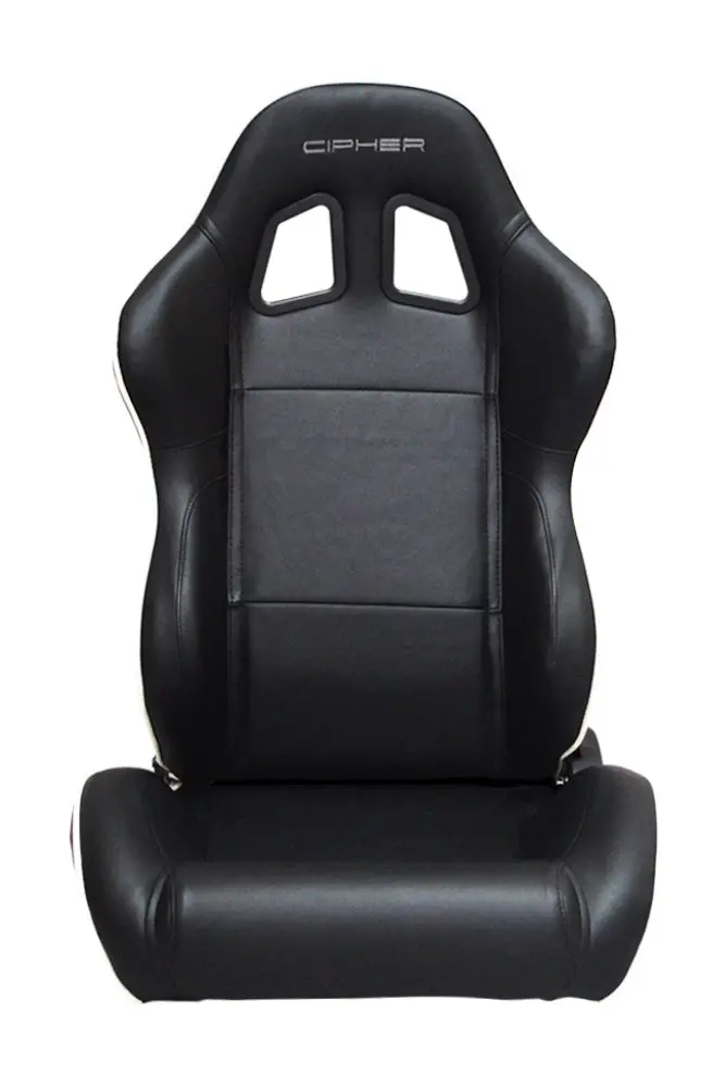 Cpa1031 Black Leatherette W/ White Accent Piping Cipher Auto Racing Seats - Pair 1