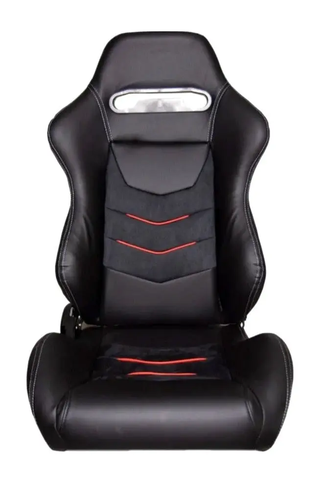 Cpa1075 Black Leatherette W/ Micro Suede Inserts W/ Red Accents Universal Racing Seats - Pair (New!)--- 1