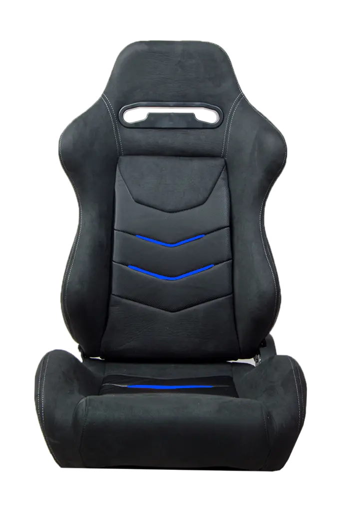 Cpa1075 Black Micro Suede With Cf Pu Leatherette Inserts W/ Blue Accents Universal Racing Seats - Pair 1