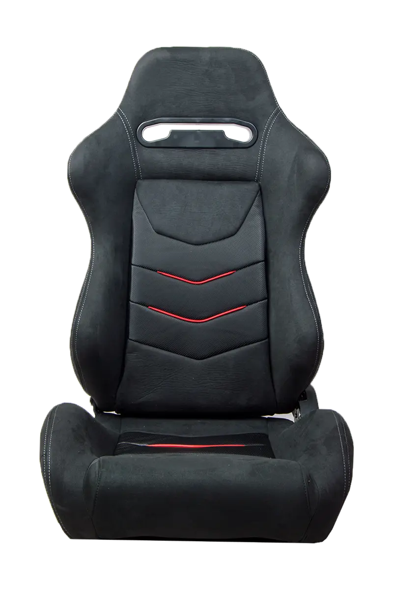 Cpa1075 Black Micro Suede With Cf Pu Leatherette Inserts W/ Red Accents Universal Racing Seats - Pair (New!) 1