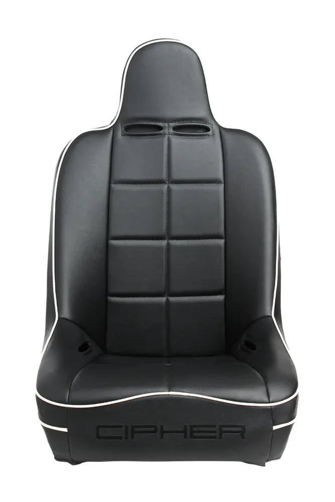 Cpa3004 All Black Leatherette W/ White Piping Cipher Auto Universal Fixed Back Suspension Seat - Single 1