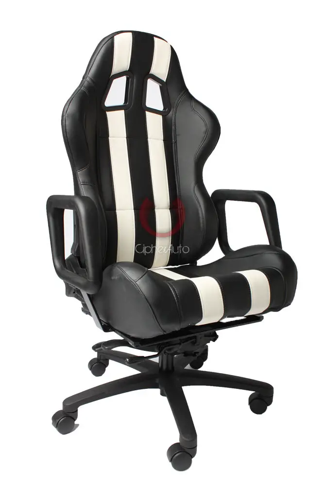 Cpa3026 Black Leatherette & White Stripes Cipher Auto Custom Made Office Racing Seat 1
