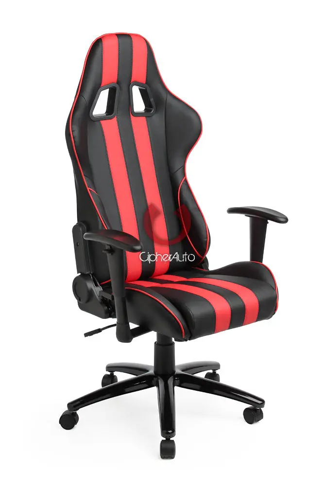 Cpa5001 Black & Red Stripe Leatherette Cipher Auto Office Racing Seat 1