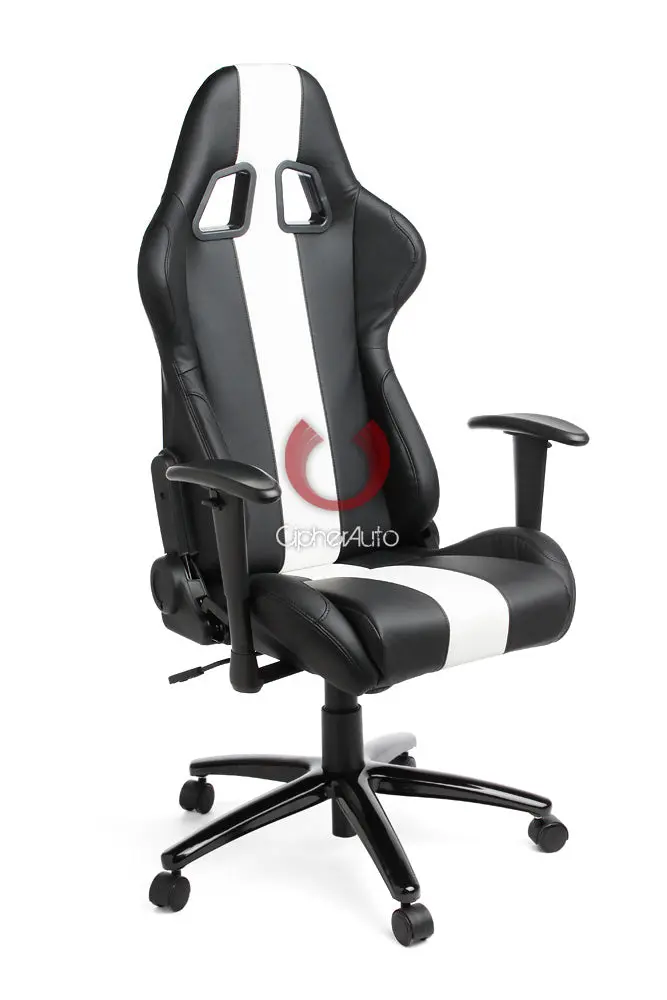 Cpa5001 Black & White Stripes Leatherette Cipher Auto Office Racing Seat 1