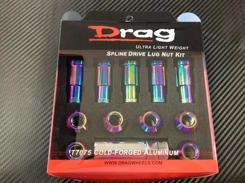 Drag 12X1.5 Extended Neo Chrome Aluminum Lug Splined Nuts 1