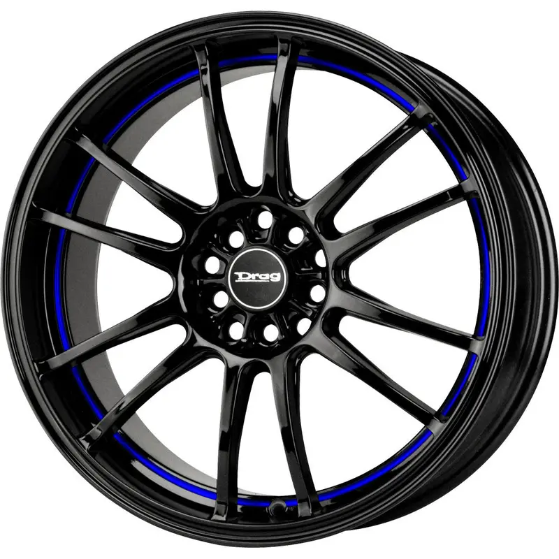 Drag Dr-38 Wheels 17X7 5X100 5X114 Black W/Blue Stripe Rims 1