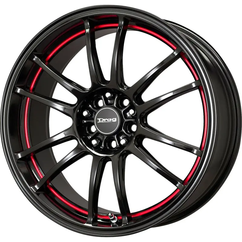 Drag Dr-38 Wheels 17X7 5X100 5X114 Black W/Red Stripe Rims 1