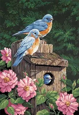 Garden Bluebirds With Birdhouse - Paint By Number Kit 1