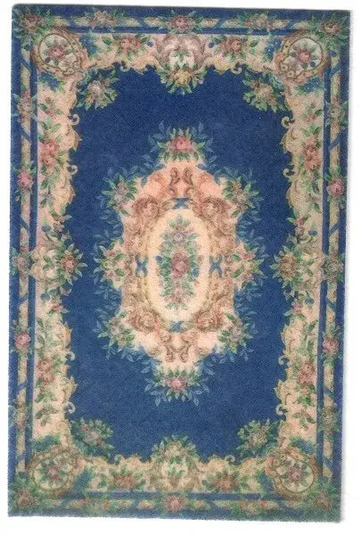 Miniature Blue Chinese Aubusson Printed Area Rug 9" X 5.9" 1