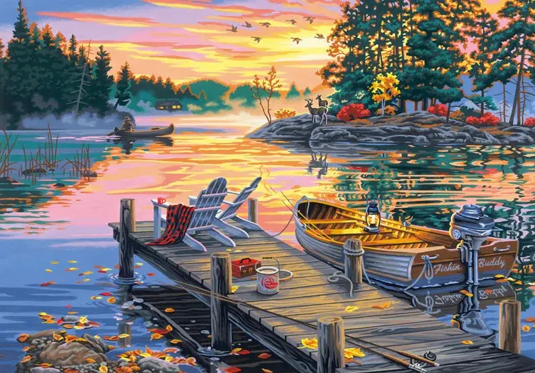Morning Paradise (Lake/Dock) Paint By Number (20"X14") 1