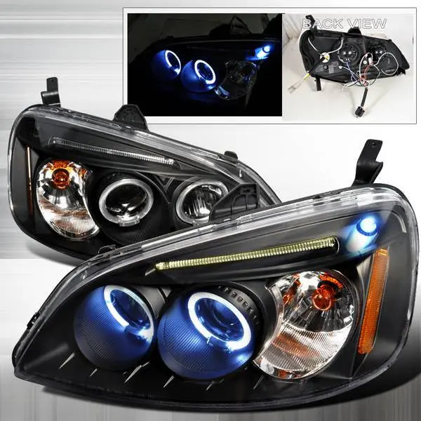 Spec-D 01-03 Honda Civic 2/4Dr Halo Projector Headlights Black 2