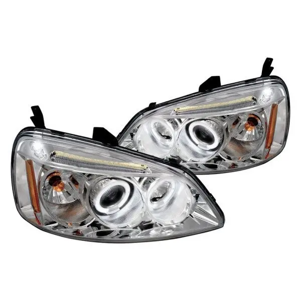Spec-D 01-03 Honda Civic 2/4Dr Halo Projector Headlights Chrome 1