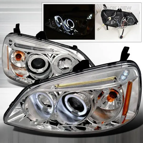 Spec-D 01-03 Honda Civic 2/4Dr Halo Projector Headlights Chrome 2