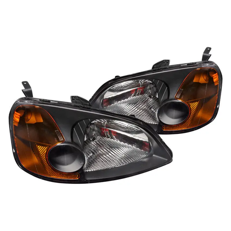 Spec-D 01-03 Honda Civic Headlights Black Amber Reflectors 1