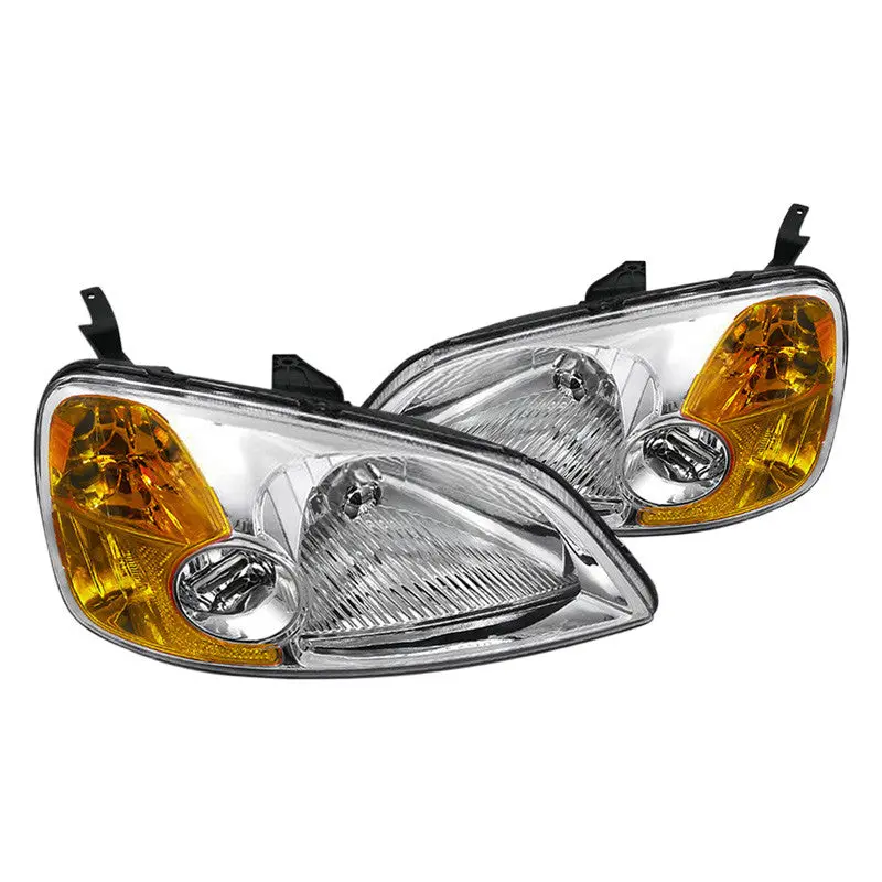 Spec-D 01-03 Honda Civic Jdm Headlights Chrome Amber Reflectors 1
