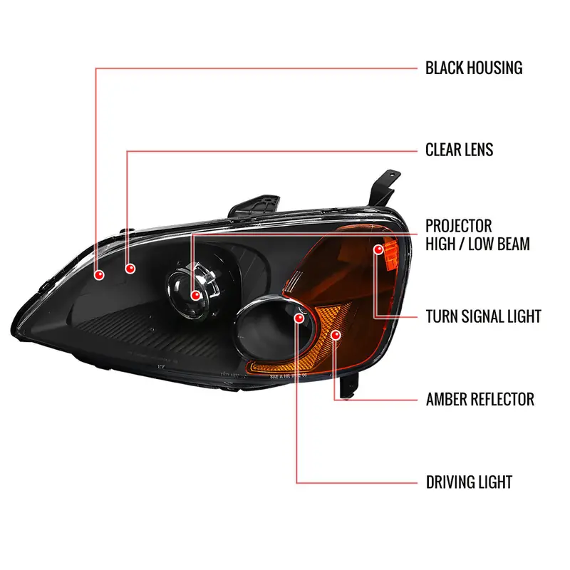 Spec-D 01-03 Honda Civic Projector Headlights Black 2