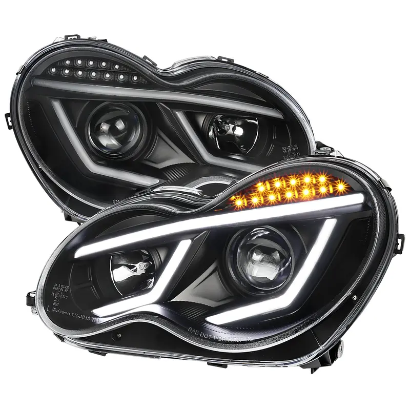 Spec-D 01-07 Benz W203 C-Class 4Dr Projector Headlights Led Light Bar 1
