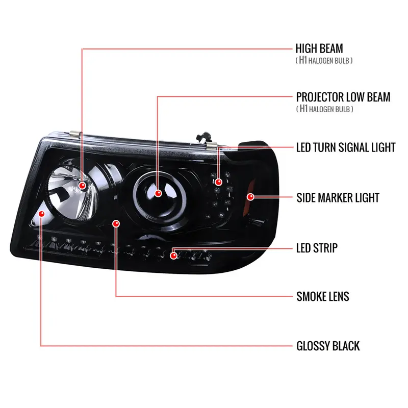 Spec-D 01-11 Ford Ranger Projector Headlights Black Smoked 2
