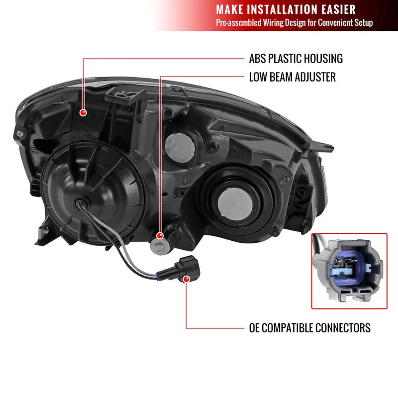 Spec-D 02-04 Nissan Altima Headlights Crystal Matte Black/Clear Amber 2