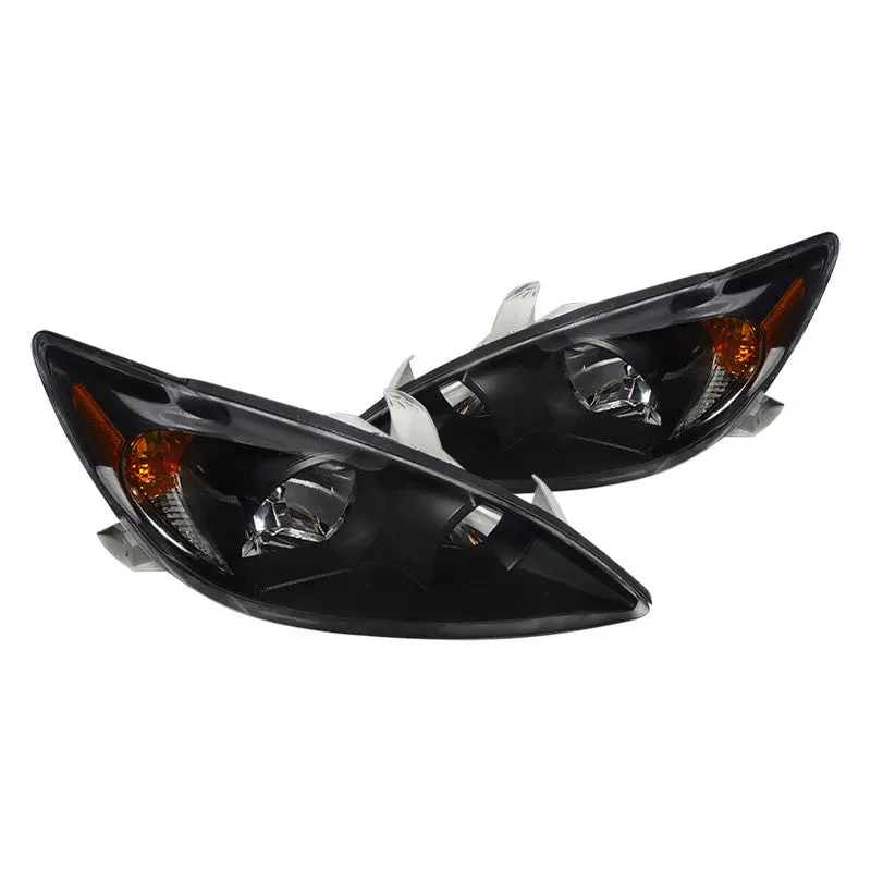 Spec-D 02-04 Toyota Camry Headlights Crystal Matte Black/Clear Amber 1