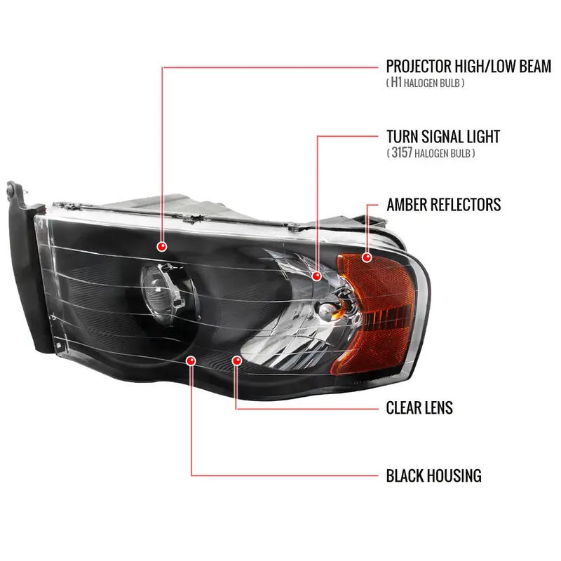 Spec-D 02-05 Dodge Ram 1500 2500 3500 Headlights Black/Amber 2