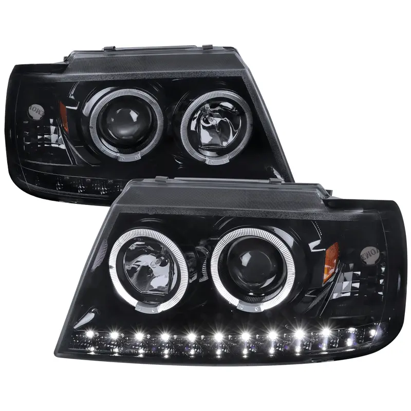 Spec-D 02-05 Ford Explorer Dual Halo Headlights Glassy Black/Smoked 1