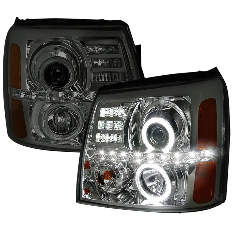 Spec-D 02-06 Escalade Halo Projector Headlights Chrome/Smoked 1
