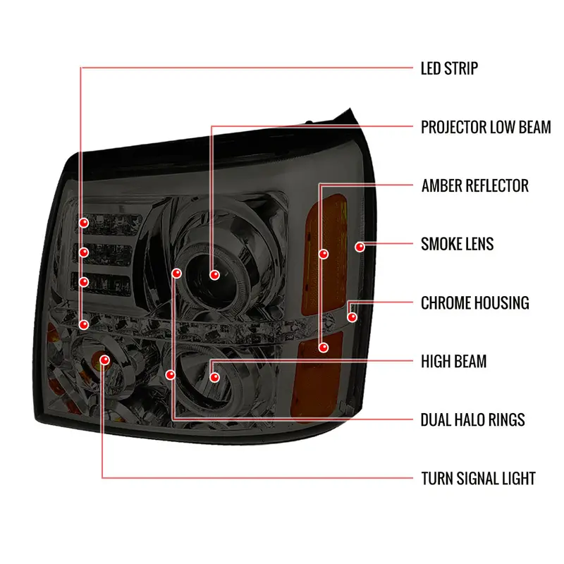 Spec-D 02-06 Escalade Halo Projector Headlights Chrome/Smoked 2