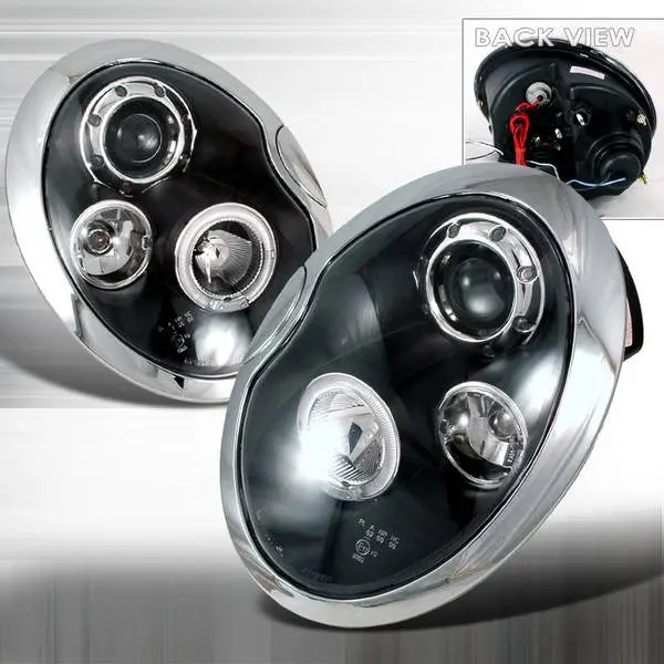 Spec-D 02-06 Mini Cooper Projector Halo Headlights Matte Black/Clear 2
