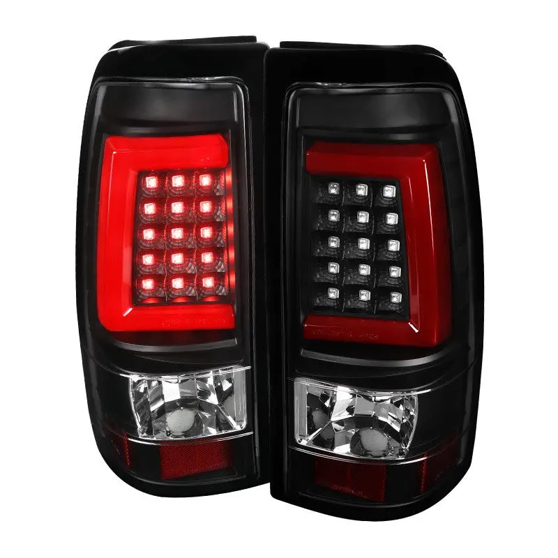 Spec-D 03-07 Chevy Silverado Red Led Bar Tail Lights Black/Clear 1