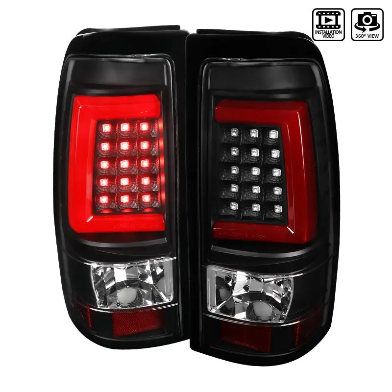 Spec-D 03-07 Chevy Silverado Red Led Bar Tail Lights Black/Clear 2