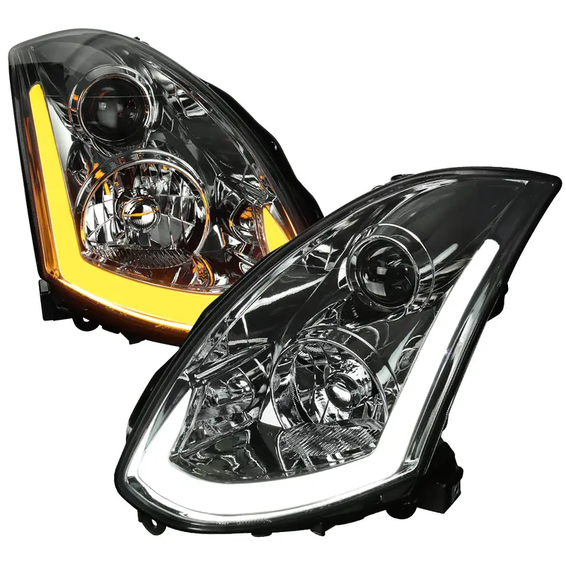 Spec-D 03-07 Infiniti G35 Coupe Headlights Led Bar Sequential Black 1