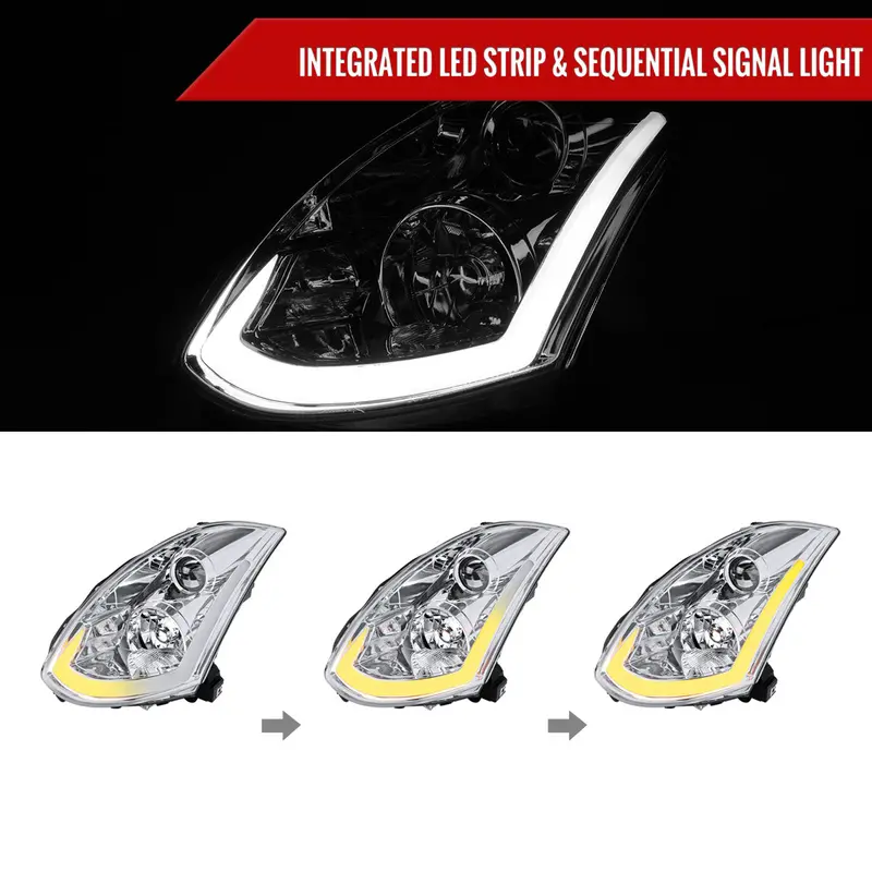 Spec-D 03-07 Infiniti G35 Coupe Headlights Led Bar Sequential Chrome 2