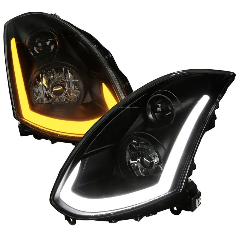 Spec-D 03-07 Infiniti G35 Coupe Headlights Sequential Led Bar Smoked 1