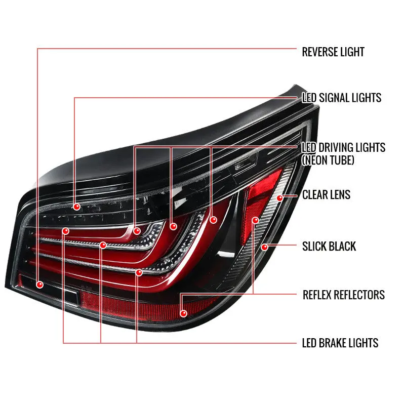 Spec-D 04-07 Bmw 530I 550I 545I E60 5-Series Led Tail Lights Black 2