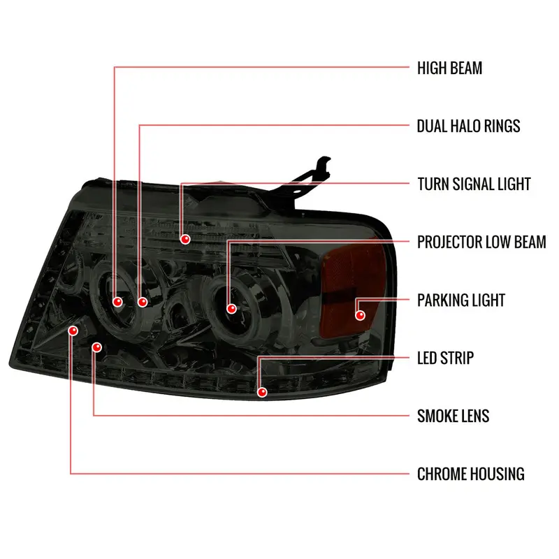 Spec-D 04-08 Ford F-150 Projector Headlights Dual Halo Chrome/Smoked 2