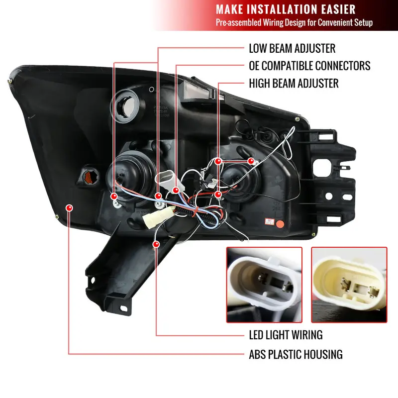 Spec-D 04-15 Nissan Titan Halo Projector Headlights Black/Smoked 2