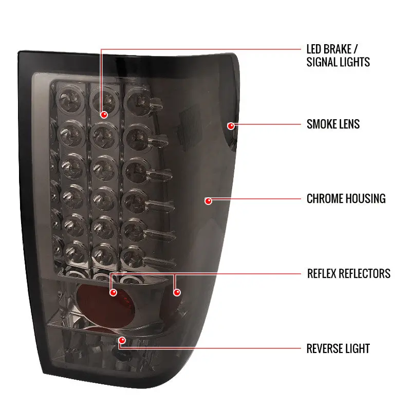 Spec-D 04-15 Nissan Titan Led Tail Lights Chrome/Red Smoked 2