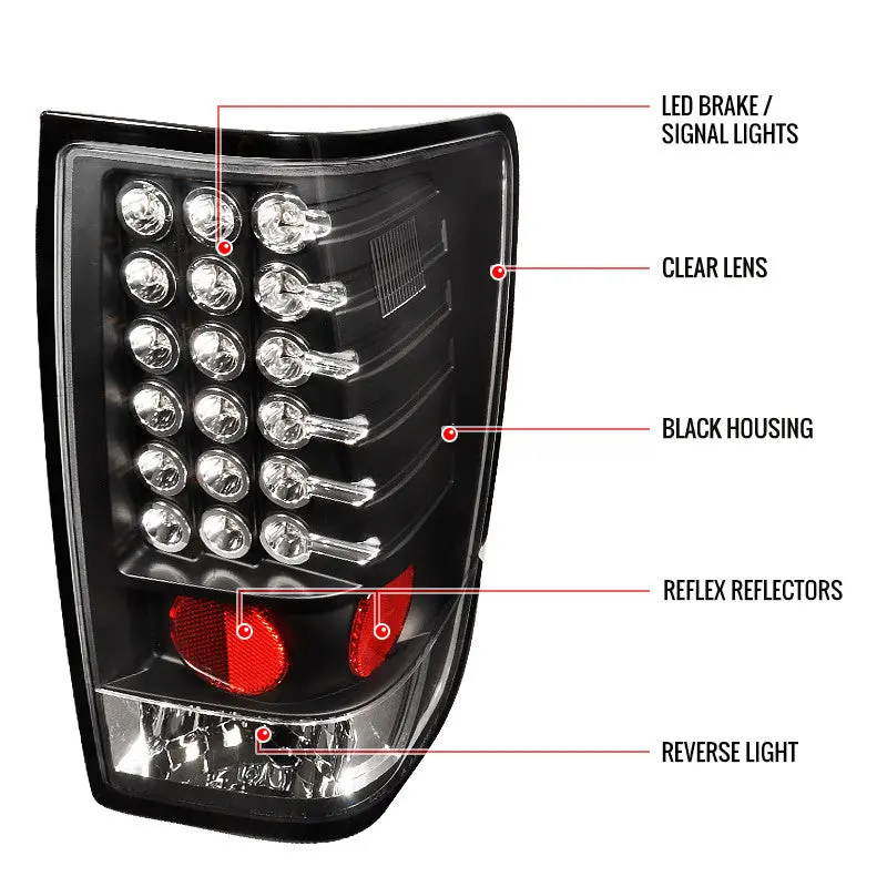 Spec-D 04-15 Nissan Titan Led Tail Lights Matte Black/Clear 2