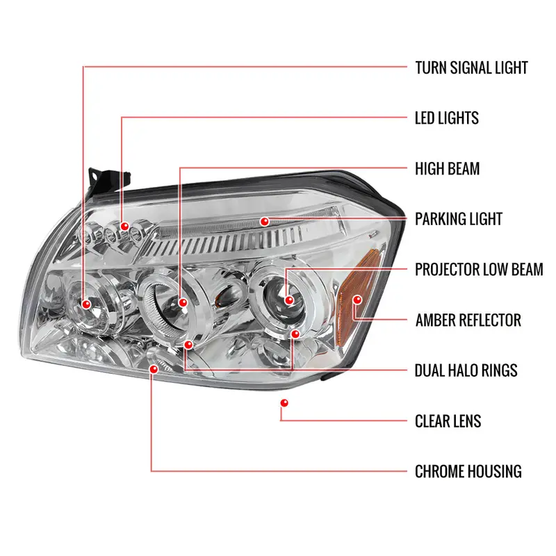 Spec-D 05-07 Dodge Magnum Dual Halo Projector Headlights Chrome/Clear 2