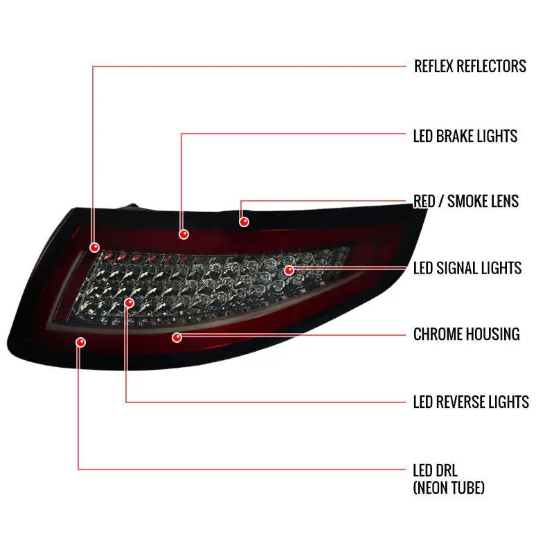 Spec-D 05-08 Porsche 997 911 Led Tail Light Red Smoked 2