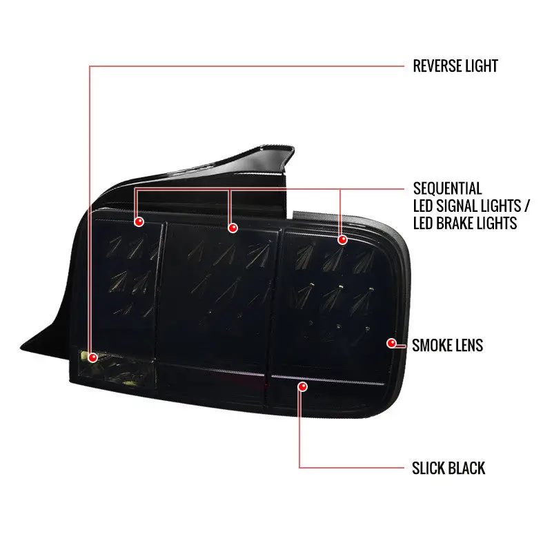 Spec-D 05-09 Ford Mustang Tail Lights Led Sequential Black/Smoked 1