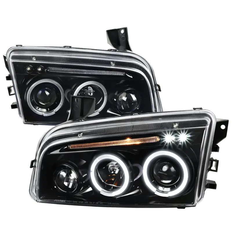 Spec-D 05-10 Dodge Charger Halo Projector Headlights Black 1