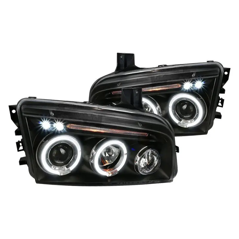 Spec-D 05-10 Dodge Charger Halo Projector Headlights Black 1